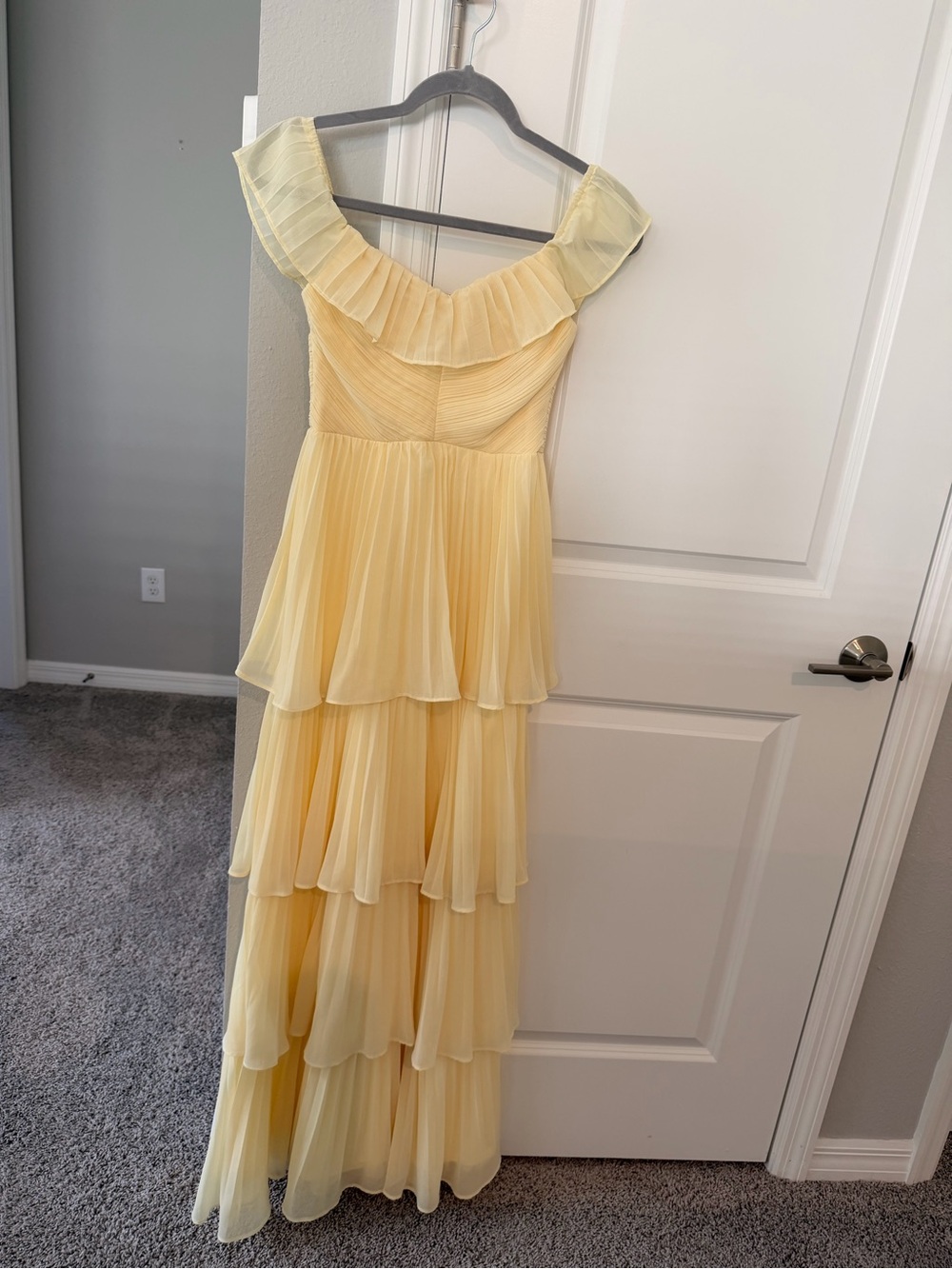 Lulu's Pale Yellow strapless Tiered Ruffle Maxi Dress